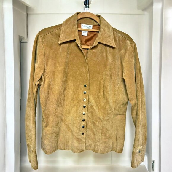 Coldwater Creek Tan Suede Snap Button Moto Styled Shirt Jacket - Picture 1 of 8